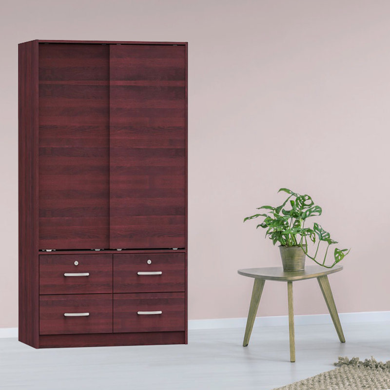 Latitude Run® Sliding Doors Wardrobe, 4 Drawers, Space Saver | Wayfair